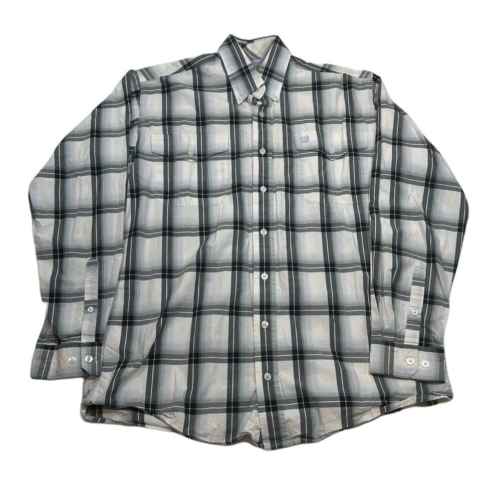 Cinch Western Plaid Shirt Mens Small Grey White Multi Cotton Long Sleeve Button